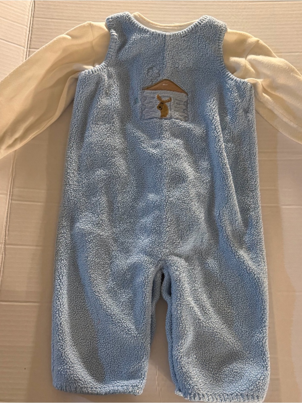 #308 Plush Blue Fleece Baby Bodysuit Set with Cream Sleeves